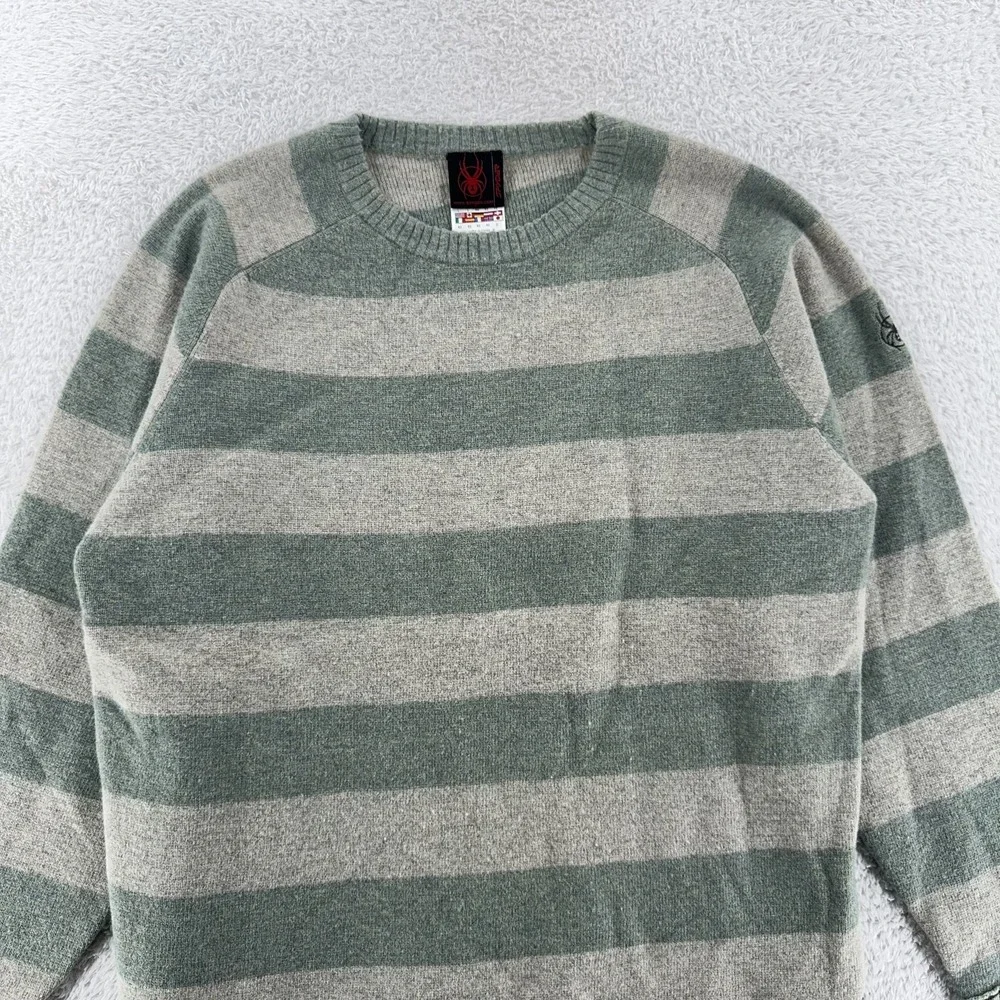 Spyder Wool Blend‎ Striped Sweater Mens Large Gray Green Pullover Outdoors Logo